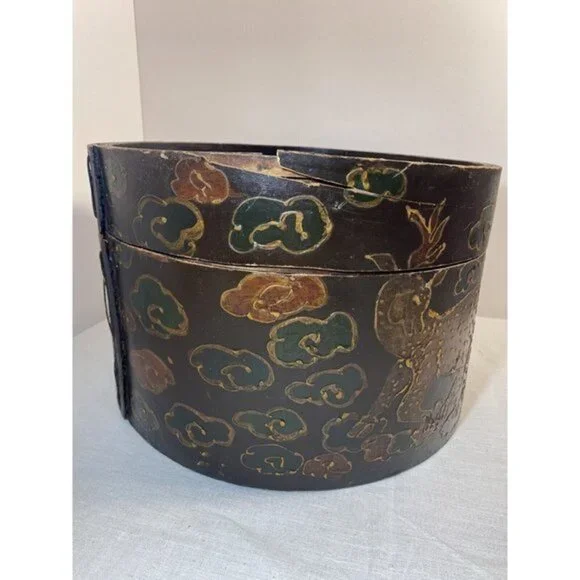 Antique Chinese Hat Box Hand Painted Rare - Picture 5 of 10